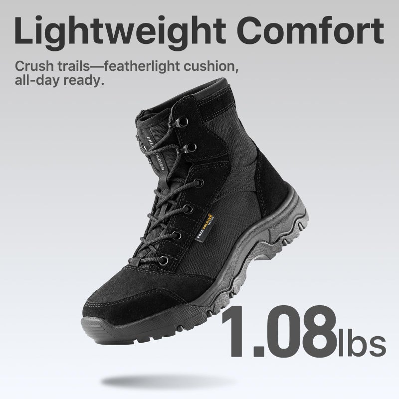 FREE SOLDIER Men's Tactical Hiking Boots Lightweight Comfortable Work Boots Combat Boots 6 Inches(Black 9.5) - Image 3